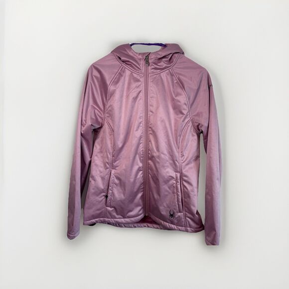 Spyder Hooded Fleece Jacket Women's Medium Pink Full Zip Softshell  Cozy - Picture 1 of 15